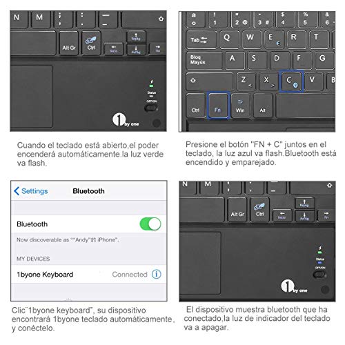 1 BY ONE Ultra-delgado teclado bluetooth con una función de multi-touchpad y batería recargable, QWERTY español,Negro