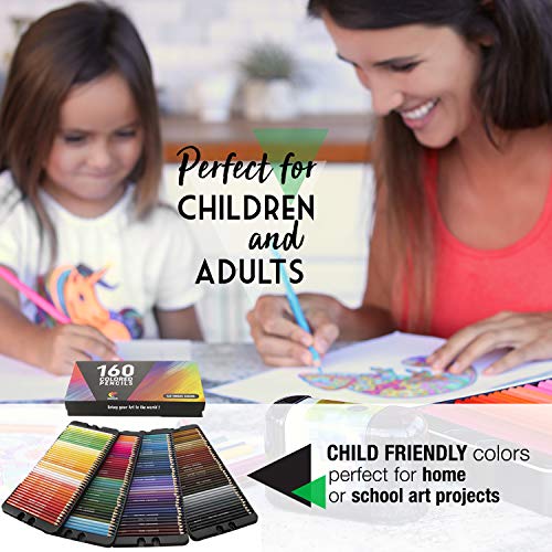 160 Lapices de Colores (Numerados) Zenacolor - Almacenamiento Fácil - Estuche Lapices dibujo profesional para Adultos y Niños - Ideal para Colorear, Mandalas Colorear Adultos, Material Escolar