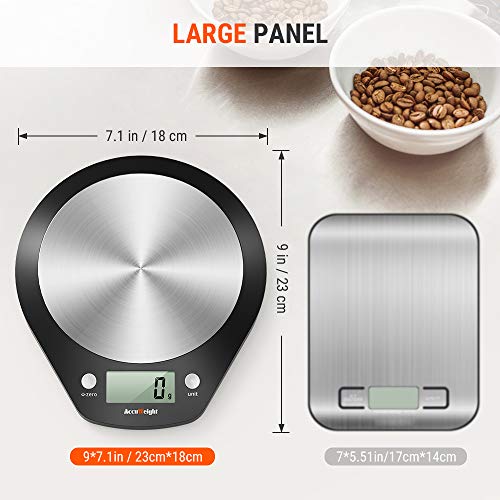 ACCUWEIGHT Báscula de Cocina Digital Balanza Alimentos Electrónica con Plataforma de Acero Inoxidable para Peso de Comida, 5 kg/11lbs