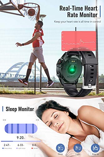 AGPTEK Smartwatch, Reloj Inteligente 1.3 Inch HD con Control de Oxígeno/presión Arterial/Monitoreo del Sueño, Pulsera Actividad de Fitness IP68 con Correa Repuesta para Hombre Mujer