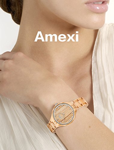 Amexi Reloj de madera para mujer, hecho a mano mujeres relojes de madera para señoras con banda ajustable de Minium, liviano y cómodo