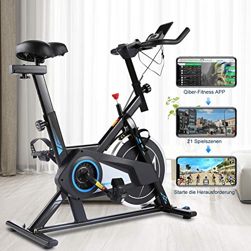 Ancheer Bicicleta Estática de Spinning Bicicleta Interior Volante 10kg, Pantalla LCD, Sillín Ajustable, Máximo Usuario130 kg (Negro)