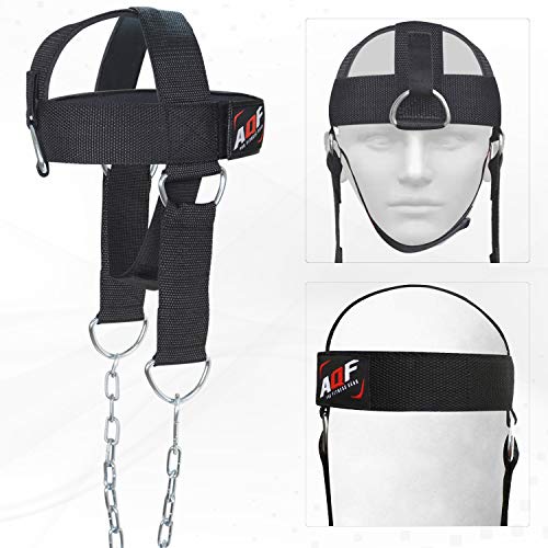 AQF Arnés Inmersión Ajustable para la cabeza para aumentar volumen en el cuello con accesorio de gancho en D y Arnés de cadena para levantar pesas