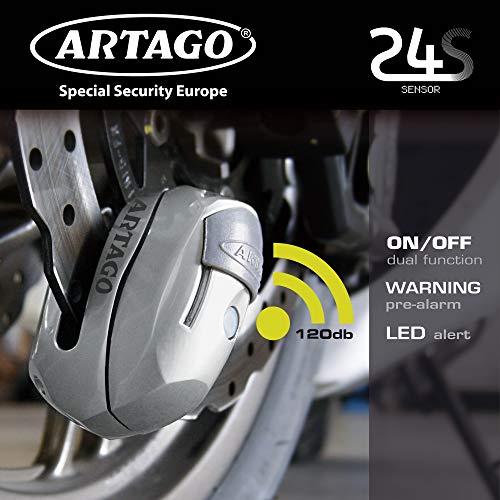 Artago 24S.6M Candado antirrobo Moto Disco Alarma 120 db Warning Inteligente, ø 6 mm, metálico, Multicolor