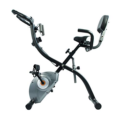 ATIVAFIT Bicicleta Estática Plegable Magnética, Bicicleta de Entrenamiento con Respaldo, Bandas de Resistencia, Correas para Pies, 8 Niveles, Pantalla LCD, Sensor de Pulso