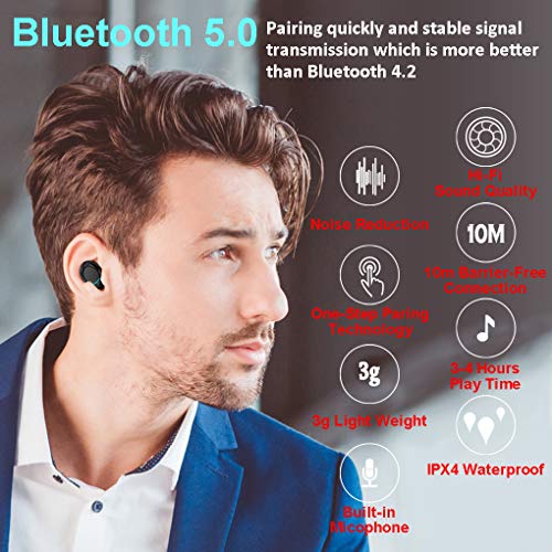 Auriculares Bluetooth 5.0 de Hasta 50 Horas de Reproducción, Sonido Estéreo de Graves Profundos, Cancelación de Ruido Avanzada, Auriculares Inalámbricos con Estuche de Carga Inalámbrico de 2200 mAh