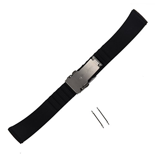 Basage - Correa de silicona para reloj de pulsera, cierre plegable, impermeable, 20 mm, color negro