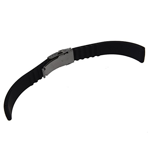 Basage - Correa de silicona para reloj de pulsera, cierre plegable, impermeable, 20 mm, color negro