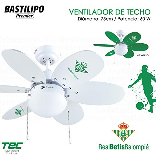 Bastilipo 7715-Real Ventilador de Techo con Palas Reversibles VERDIBLANCAS. Oficial Real Betis Balompié, Verde y Blanco