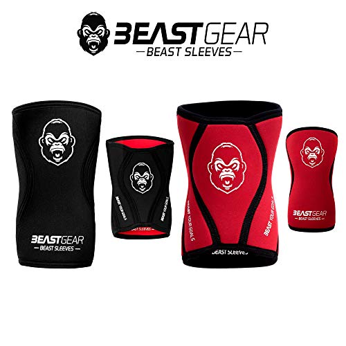 Beast Gear Rodilleras Deportivas Beast - Rodilleras Neopreno 5mm con Función Protectora y de Compresión - Ideal para Halterofilia, Crossfit, Powerlifting, Sentadillas, Running, Baloncesto y más - M
