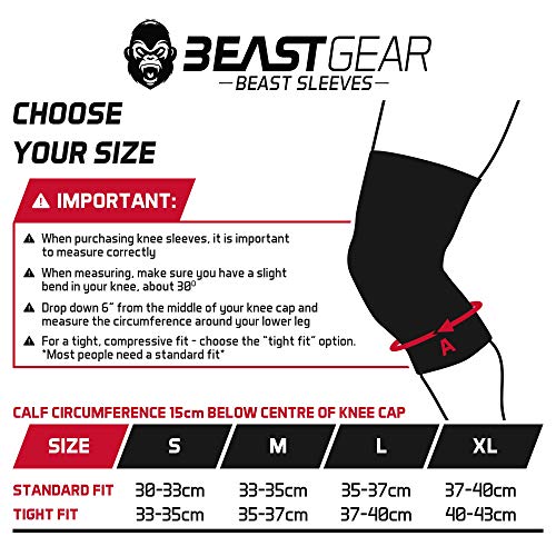 Beast Gear Rodilleras Deportivas Beast - Rodilleras Neopreno 5mm con Función Protectora y de Compresión - Ideal para Halterofilia, Crossfit, Powerlifting, Sentadillas, Running, Baloncesto y más - M