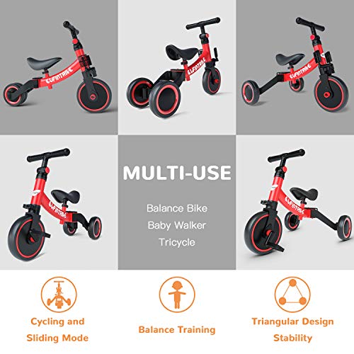 besrey Triciclos para Niños, 5 en 1 Un Bici polivalente, Triciclo & Bicicleta & Carro de Equilibrio & Caminante, 2.8kg Ligero y portátil, Adecuado para niños de 1.5-4 años Princesa roja