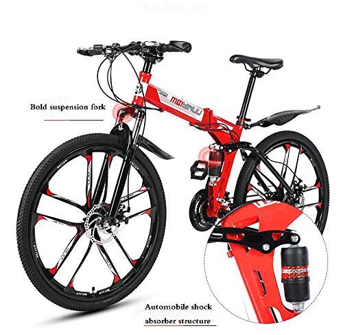 Bicicleta de montaña para Adultos, Bicicleta Plegable con Marco de Acero de Alto Carbono, Bicicletas de MTB de suspensión Completa, Doble Freno de Disco, Pedales de PVC para Viajes al Aire l