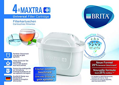 BRITA MAXTRA+ – 4 filtros para el agua – Cartuchos de filtrado para el agua – Recambios compatibles con jarras BRITA que reducen la cal y el cloro
