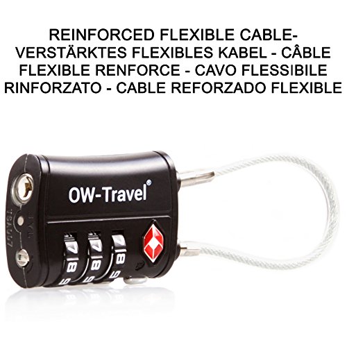 Candado TSA Combinacion con Cable Acero Flexible Antirobo Maleta - Combinación 3 Digitos. Cerradura para Funda Maletas de Viaje, Caja Herramientas, Taquillas Vestuario, Locker : Candados Negro 2
