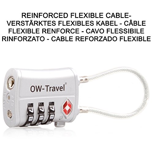 Candados TSA Combinacion con Cable Acero Flexible Antirobo Maleta - Combinación 3 Digitos. Cerradura para Funda Maletas de Viaje, Caja Herramientas, Taquillas Vestuario, Locker : Candados Plata 2
