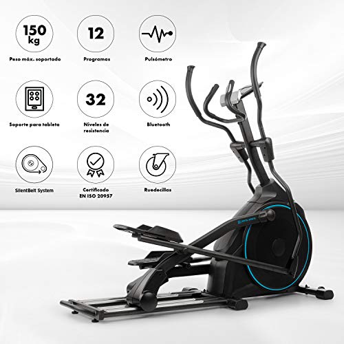CAPITAL SPORTS Helix Star DR bicicleta elíptica obital - Bici elíptica , Compatible con Kinomap , Bluetooth , Volante de inercia de 27 kg , 32 niveles de resistencia , Pulsómetro , Ordenador , Negro