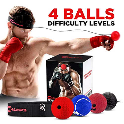 Champs MMA Boxing Reflex Ball - Equipo de Boxeo Fight Speed, Boxing Gear Punching Ball Ideal para Velocidad de reacción y coordinación Mano-Ojo Entrenamiento Bolsa Reflectante Alternativa (4-Set)