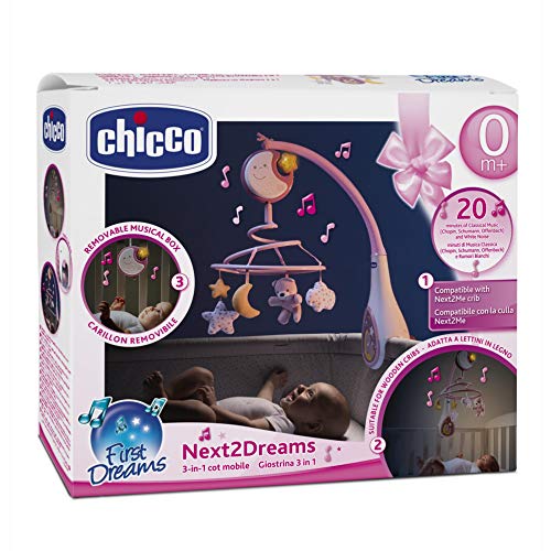 Chicco Next2Dreams - Móvil de cuna con melodías y sonidos blancos para cunas de colecho y madera, color rosa