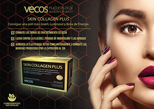 Colágeno con elastina para el cuidado de la piel – Anti arrugas con vitaminas A, B2, C, yodo, cobre y zinc para la hidratación de la dermis – 90 cápsulas