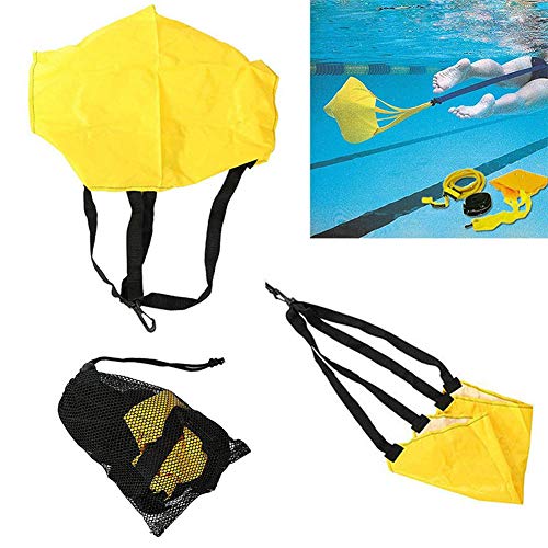 Conjunto de cinturón de entrenamiento de natación, cinturón de natación fijo Cuerdas de entrenamiento de fuerza Bandas de resistencia con cinturón de ejercicio de natación con paracaídas-yellow
