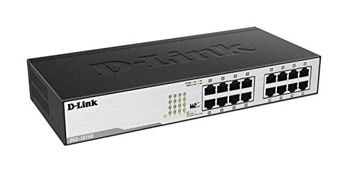 D-Link DGS-1016D/E - Switch 16 puertos Gigabit 1000 Mbps, LAN RJ-45, sin gestión, 1000 Mbps por puerto, carcasa metálica, montaje en rack para pymes, negro y plata
