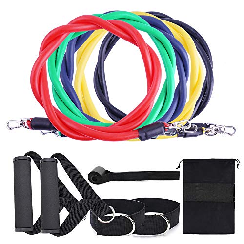 Directtyteam Exercise Resistance Bands Set,11 Pcs Pull Rope Set Elastic Tube Resistance Training Equipment Pull Belt Latex Resistance Rope for Home Gym Fitness