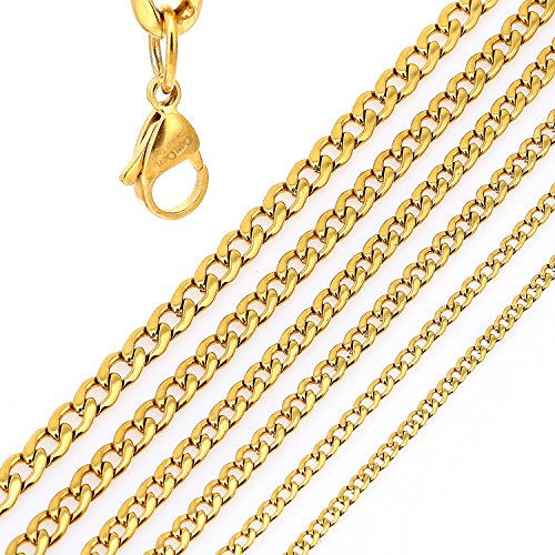 DonDon Collar de Acero Inoxidable masivo de Color Oro para Hombres Longitud 52 cm - Ancho 0,45 cm