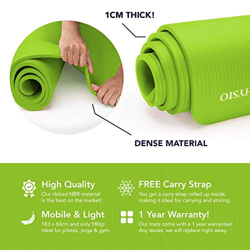 Esterilla Yoga KG | PHYSIO (1cm), Calidad Premium Colchoneta de Fitness para Gimnasio, Pilates o en Casa con Tirante (dentro de la colchoneta) 183cm x 61cm x 1cm (grueso)