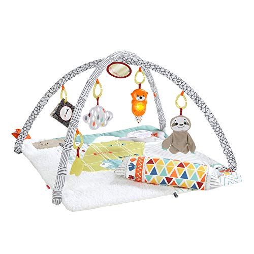 Fisher-Price Gimnasio sensorial llama, manta de juego para bebés recién nacidos (Mattel GKD45)