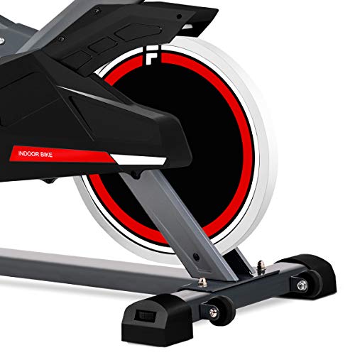 FITFIU BESP-100 - Bicicleta Spinning Indoor resistencia regulable con disco inercia 16kg, Bici Entrenamiento Fitness con sillín ajustable, Pulsómetro y pantalla LCD