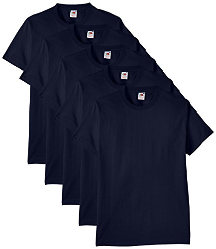 Fruit of the Loom Heavy Cotton tee Shirt 5 Pack Camiseta, Azul (Navy Blue), Small (Pack de 5) para Hombre