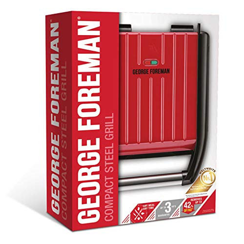 George Foreman 25030-56 Barbacoa de fitness, 1200 W, acero inoxidable, rojo