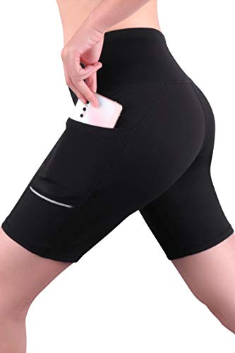 GRAT.UNIC Pantalón Corto Deportivo para Mujer, Running Pantalones Cortos de Yoga con Bolsillo Lateral, Fitness Mallas Deportivas (Negro, XL)