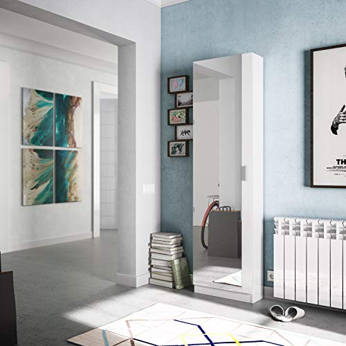 Habitdesign 007866BO - Zapatero con Espejo, madera, color Blanco Brillo, 180x50x20 cm
