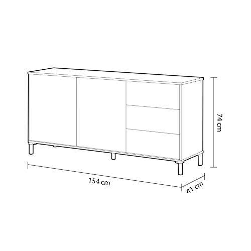 Habitdesign 016623F - Mueble aparador, Modelo Brooklyn, Melamina, Roble Canadian y Blanco Artik, Medidas: 154 cm (Ancho) x 74 cm (Alto) x 41 cm (Fondo)