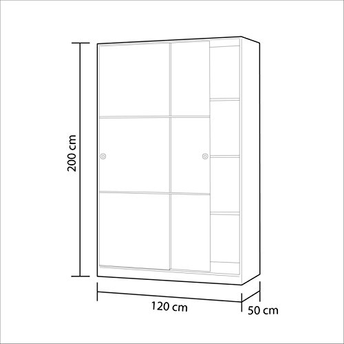 Habitdesign - Armario Dos Puertas correderas, Armario ropero Tres estantes, Medidas: 200 x 120 x 50 cm (Blanco)