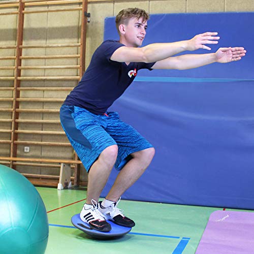 High Pulse Tabla de equilibrio (Ø 40 cm) + Poster con ejercicios – Innovadora plataforma con asas para entrenar equilibrio, coordinación y fuerza – Apto para rehabilitación y fisioterapia (Azul)