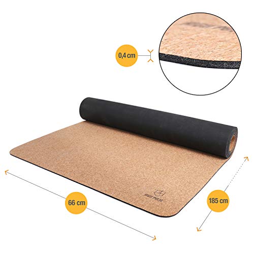 High Pulse® Yoga Mat (185 x 66) Corcho + cinturón de Transporte - Esterilla Antideslizante para Yoga, Pilates y Fitness – 100% sostenible