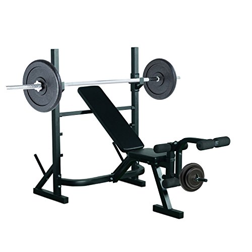 HOMCOM Banco de Pesas Entrenamiento de Musculación Fitness con Respaldo Regulable 175x98x30cm Color Negro