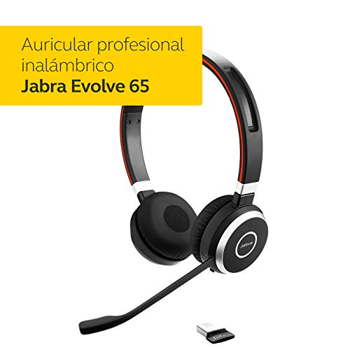 Jabra Evolve 65 - Auriculares Inalámbricos Estéreo Certificados por Microsoft con Batería de Larga Duración, Adaptador Bluetooth USB, Negro
