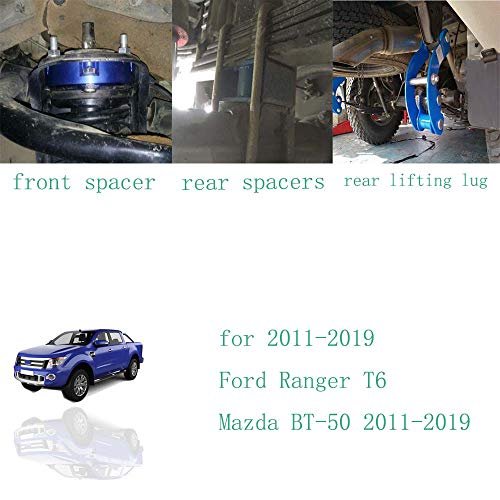 JINGLINGKJ 32MM Espaciadores de suspensión delantera 51MM Bloques de suspensión trasera Kits de elevación para 2011-2018 Ranger T6 BT50 UBolt Kit Elevar adaptador Strut Spring 2Pcs