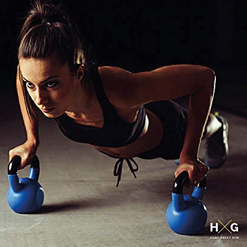JOWY Pesa Rusa 12kg Ideal para Entranamiento Musculación | Kettlebell 12kg Revestimiento de Vinilo Azul