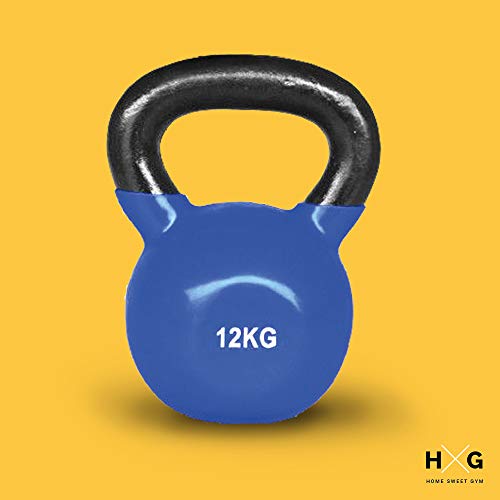 JOWY Pesa Rusa 12kg Ideal para Entranamiento Musculación | Kettlebell 12kg Revestimiento de Vinilo Azul