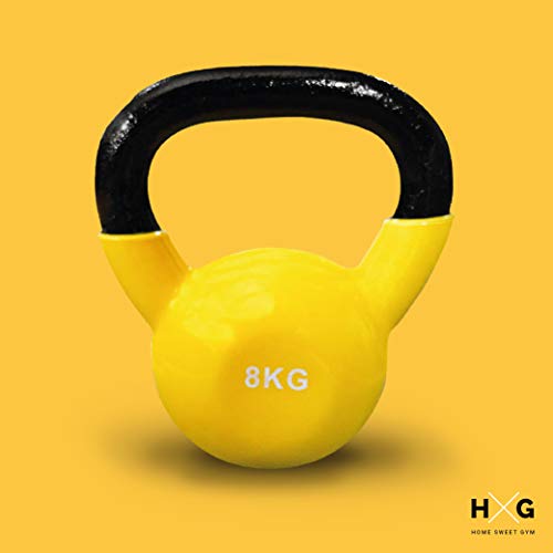 JOWY Pesa Rusa 8kg Ideal para Entranamiento Musculación | Kettlebell 8kg Revestimiento de Vinilo Amarillo