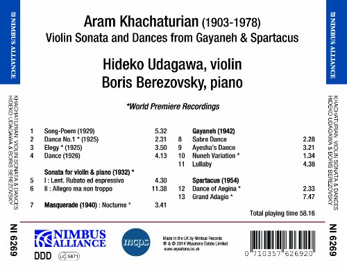 Khachaturian : Sonates pour violon et danses de Gayaneh et Spartacus. Udagawa, Berezovski.
