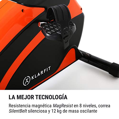 KLAR FIT Relaxbike 6.0 SE Bicicleta reclinada - Bicicleta estática, Volante de inercia de 12 kg, Resistencia magnética de 8 Niveles, Soporte para Tablet, Silencioso, hasta 100 kg, Naranja
