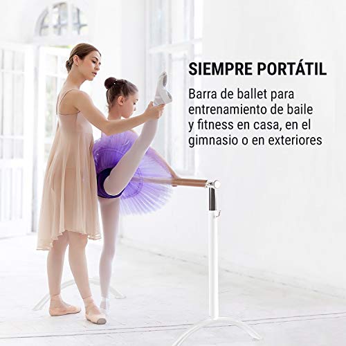 Klarfit Bar Lerina Barra de Ballet - 110 x 113 cm, portátil, aislada, largero de 38 mm de diámetro, Altura Regulable, Acero, Blanco