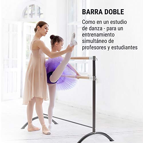 Klarfit Barre Anna - Barra Doble de Ballet, Estable, 110 x 113 cm, 2 x 38 mm de diámetro, Barras de Acero con Aspecto de padera, para Todo Tipo de estiramientos y Ejercicios de Ballet, Negro