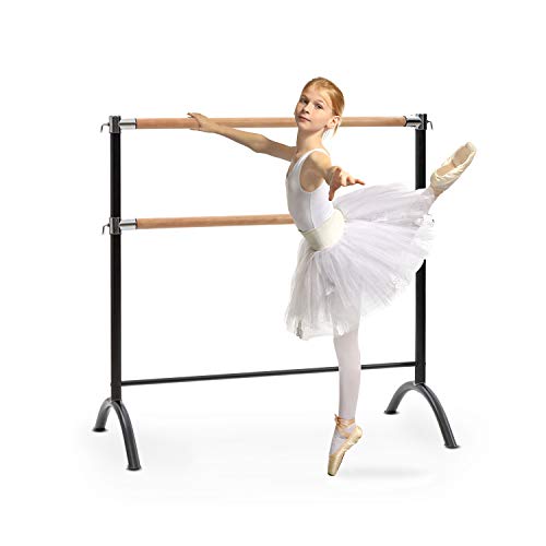 Klarfit Barre Anna - Barra Doble de Ballet, Estable, 110 x 113 cm, 2 x 38 mm de diámetro, Barras de Acero con Aspecto de padera, para Todo Tipo de estiramientos y Ejercicios de Ballet, Negro